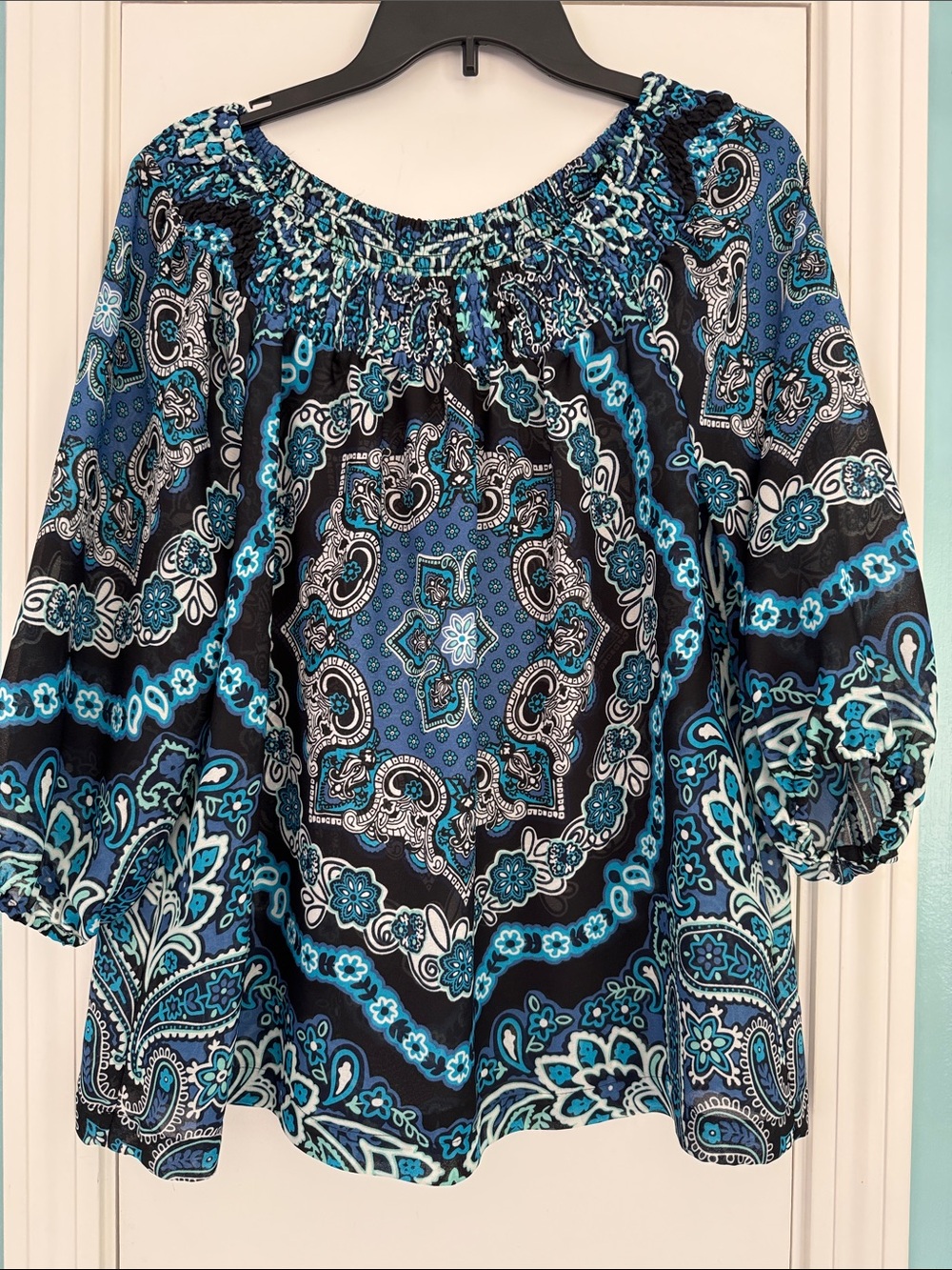 Sunny Leigh Blue Paisley Smocked Blouse